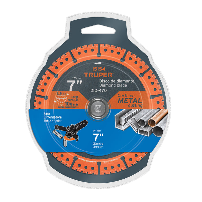 Disco de diamante de 7' x 1.6 mm para corte metal, Truper 15154 DID-470