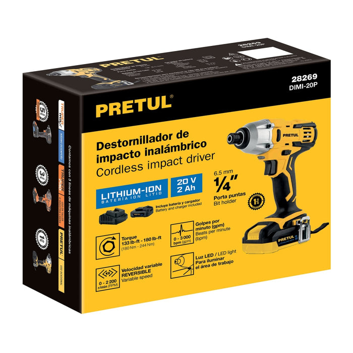 Destornillador de impacto inalámbrico 1/4', 20 V, Pretul 28269 DIMI-20P