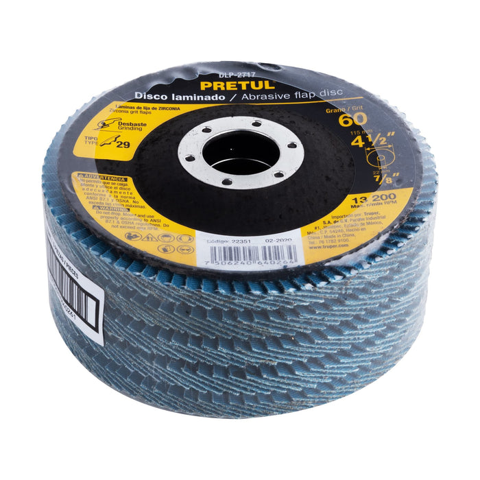 Disco 4-1/2' laminado grano 60 centro 7/8', Pretul 22351 DLP-2717