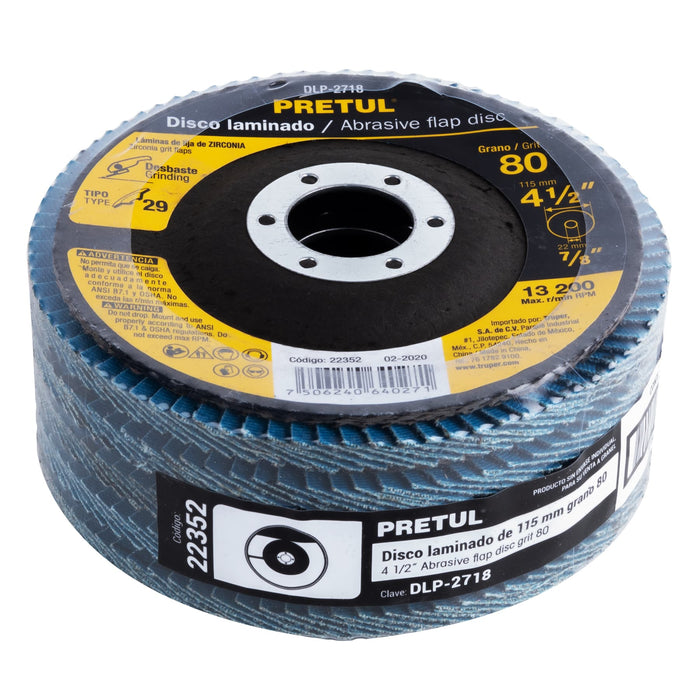 Disco 4-1/2' laminado grano 80 centro 7/8', Pretul 22352 DLP-2718