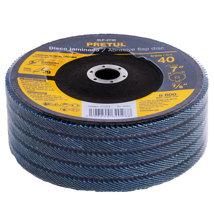 Disco 7' laminado grano 40 centro 7/8', Pretul 22353 DLP-2730
