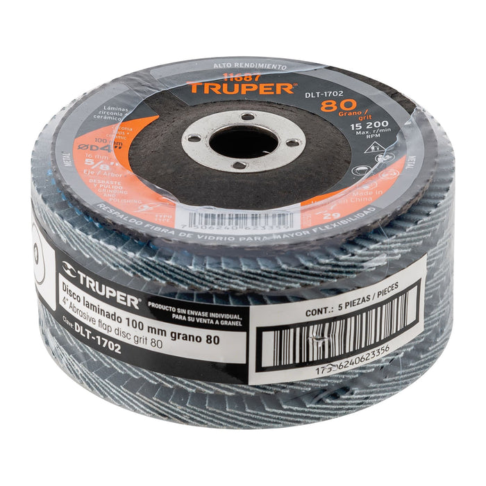 Disco laminado 4', grano 80 centro 5/8', Truper 11687 DLT-1702