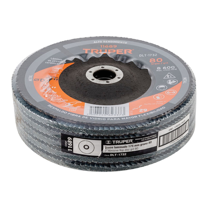 Disco 7' laminado grano 80 centro 7/8', Truper 11689 DLT-1732