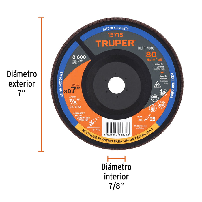 Disco 7' laminado respaldo plástico grano 80 centro 7/8' 15715 DLTP-7080