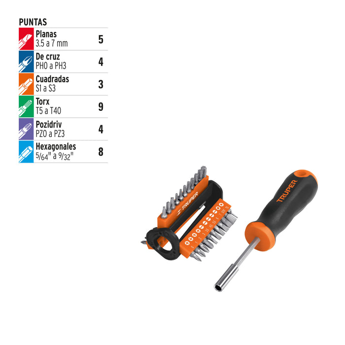 Desarmador multipunta con 33 puntas, Truper 13595 DMP-33