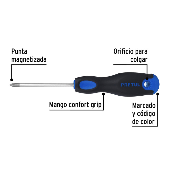 Desarmador de cruz 3/16' x 3' mango Comfort Grip, Pretul 21493