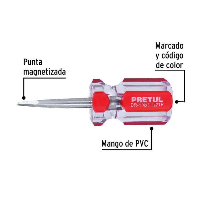 Desarmador plano 1/4 x 1-1/2' mango de PVC, Pretul 21461