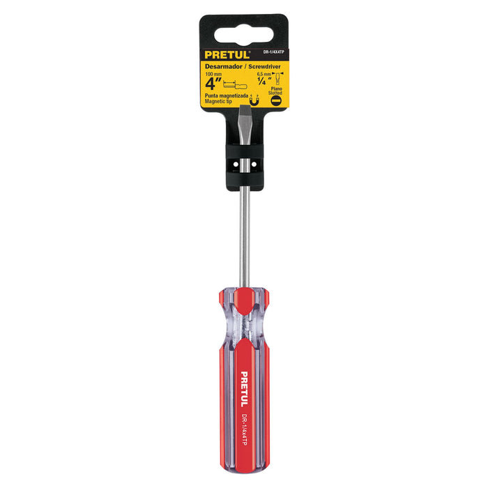 Desarmador plano 1/4 x 4' mango de PVC, Pretul 21459
