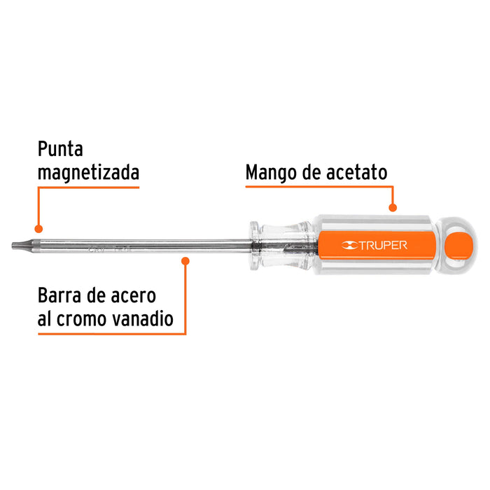 Desarmador punta Torx T 15 mango de acetato, Truper 15102 DT-15
