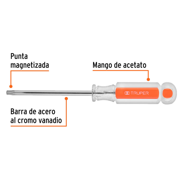 Desarmador punta Torx T 30 mango de acetato, Truper 15106 DT-30