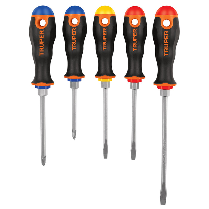 Juego de 5 desarmadores mango Comfort Grip, Truper 14138 DTJ-5B