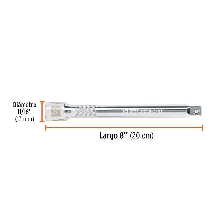 Extensión cuadro 1/2' para matraca, largo 8', Truper 13917 E-5462