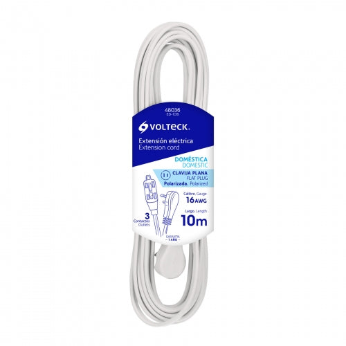 Extensión eléctrica doméstica 10 m blanca con clavija plana 48036 ED-10B