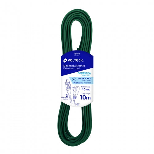 Extensión eléctrica doméstica 10 m verde con clavija plana 48038 ED-10V