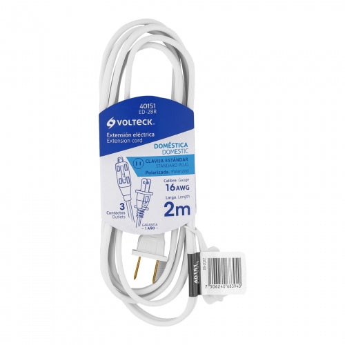 Extensión eléctrica doméstica 2 m blanca con clavija recta 40151 ED-2BR