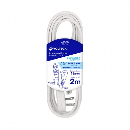 Extensión eléctrica doméstica 2 m blanca con clavija plana 48000 ED-2B