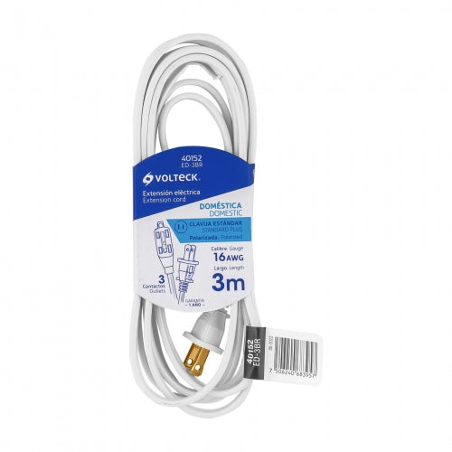Extensión eléctrica doméstica 3 m blanca con clavija recta 40152 ED-3BR