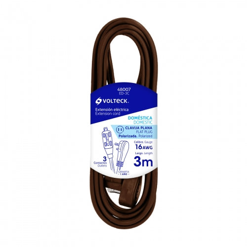 Extensión eléctrica doméstica 3 m café con clavija plana 48007 ED-3C