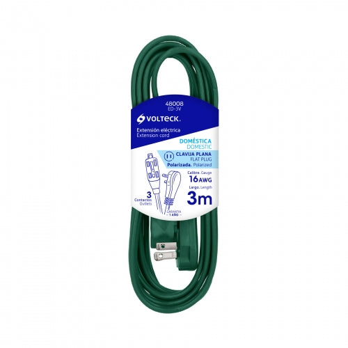 Extensión eléctrica doméstica 3 m verde con clavija plana 48008 ED-3V