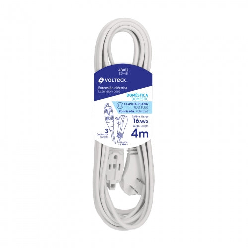 Extensión eléctrica doméstica 4 m blanca con clavija plana 48012 ED-4B