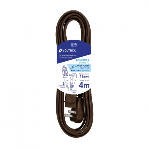 Extensión eléctrica doméstica 4 m café con clavija plana 48013 ED-4C