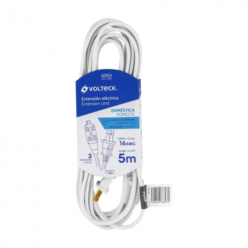 Extensión eléctrica doméstica 5 m blanca con clavija recta 40154 ED-5BR