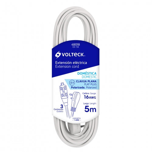 Extensión eléctrica doméstica 5 m blanca con clavija plana 48018 ED-5B