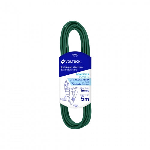 Extensión eléctrica doméstica 5 m verde con clavija plana 48020 ED-5V