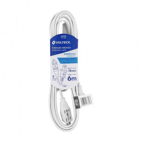 Extensión eléctrica doméstica 6 m blanca con clavija recta 40155 ED-6BR