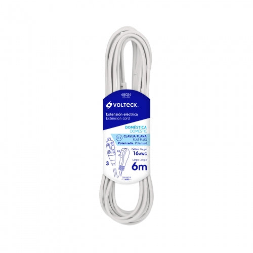 Extensión eléctrica doméstica 6 m blanca con clavija plana 48024 ED-6B
