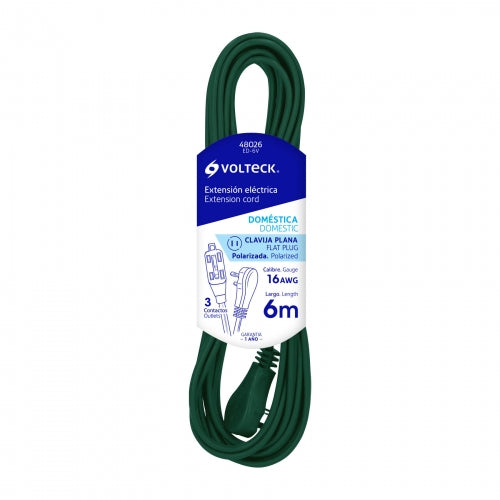 Extensión eléctrica doméstica 6 m verde con clavija plana 48026 ED-6V