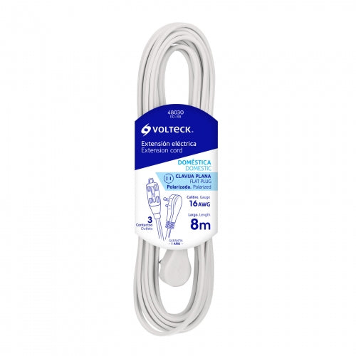 Extensión eléctrica doméstica 8 m blanca con clavija plana 48030 ED-8B