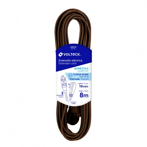 Extensión eléctrica doméstica 8 m café con clavija plana 48031 ED-8C