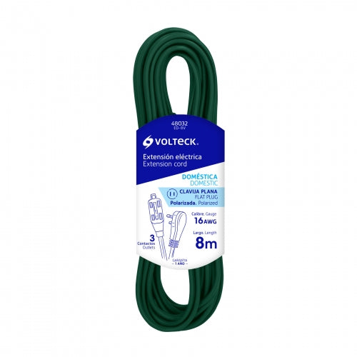 Extensión eléctrica doméstica 8 m verde con clavija plana 48032 ED-8V
