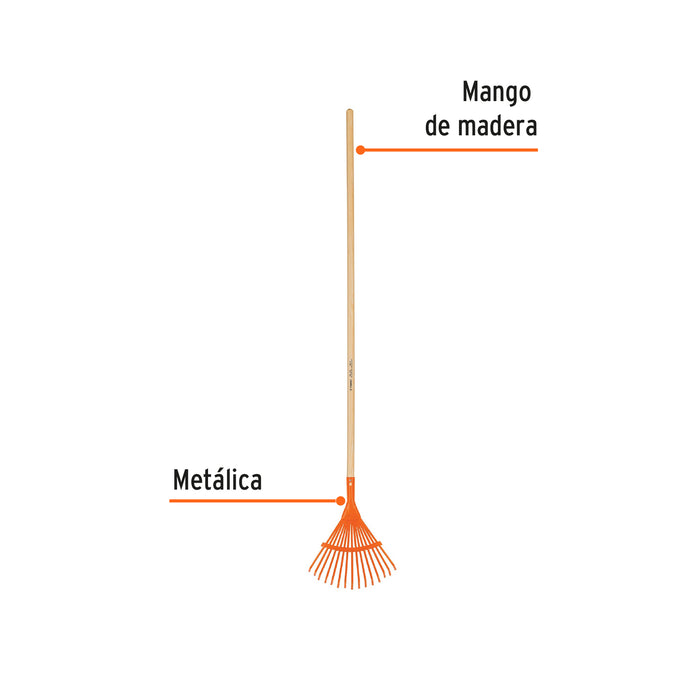 Escoba metálica para jardín, curva, 15 dientes, mango 48' 19678 EM-15