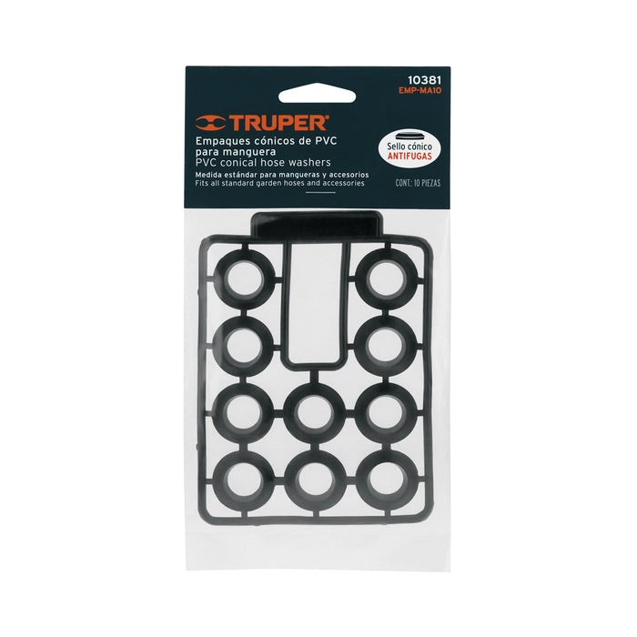 Bolsa con 10 empaques de PVC antifuga para manguera, Truper 10381 EMP-MA10