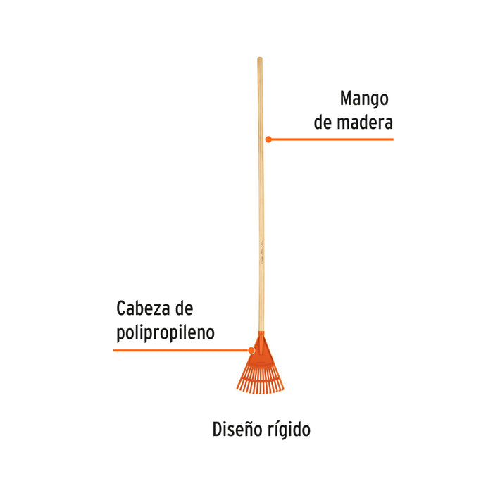 Escoba plástica para jardín, rígida, 15 dientes, mango 48' 14345 EP-15