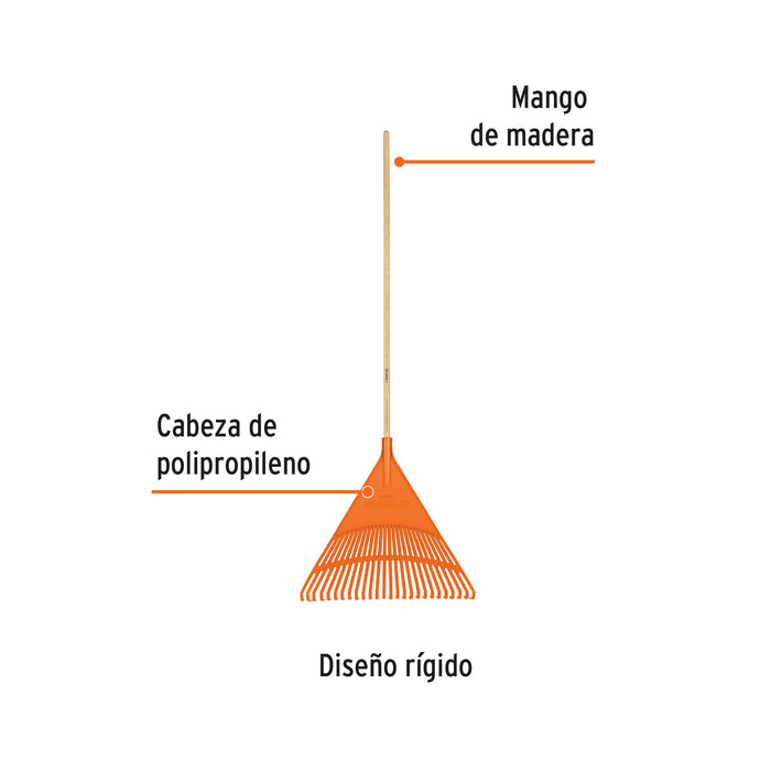 Escoba plástica para jardín, rígida, 26 dientes, mango 48' 19788 EP-26R