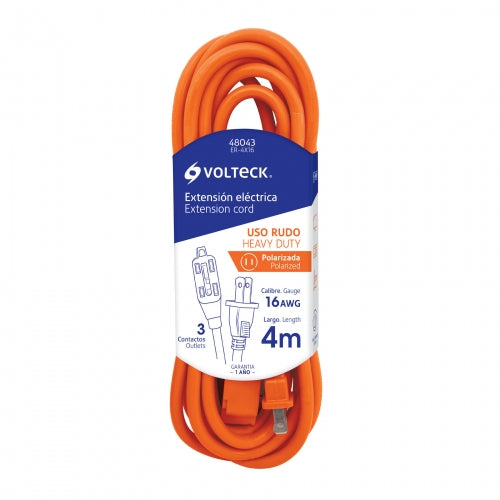 Extensión eléctrica de uso rudo 4 m 2x16 AWG, Volteck 48043 ER-4X16