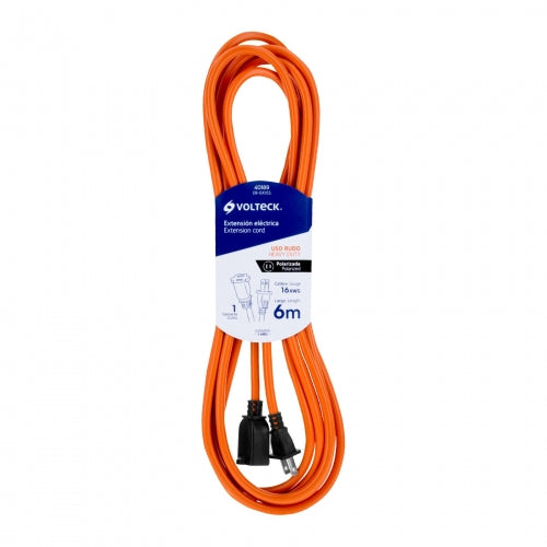 Extensión eléctrica uso rudo 6m 2x16 AWG para 1 clavija 40189 ER-6X16S