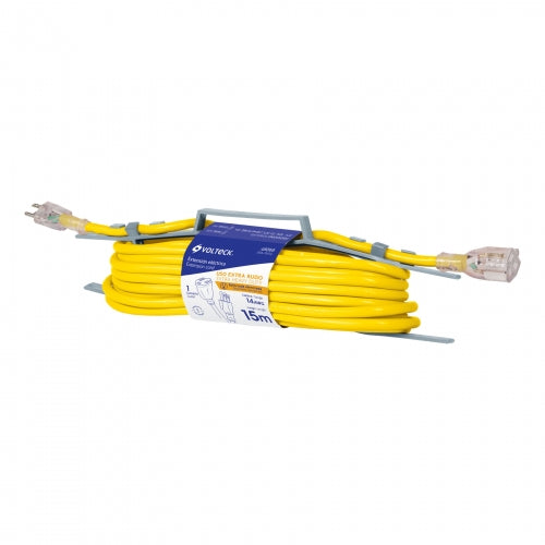 Extensión reforzada aterrizada 15 m 3x14 AWG, Volteck 48068 ERA-15X14