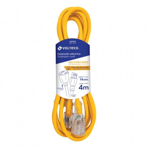 Extensión reforzada aterrizada 4 m 3x14 AWG, Volteck 48066 ERA-4X14