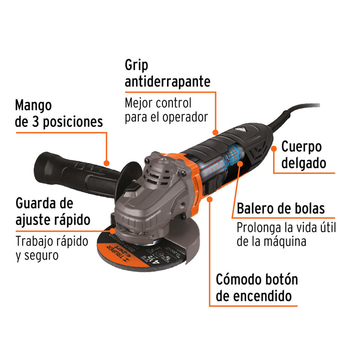 Esmeriladora angular 4-1/2' 750 W, ERGO-PRO, Truper 13931 ERGO-4570
