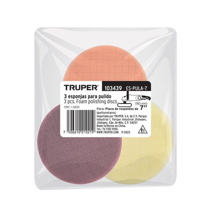 Juego de 3 esponjas para pulir de 7', Truper 103439 ES-PULA-7