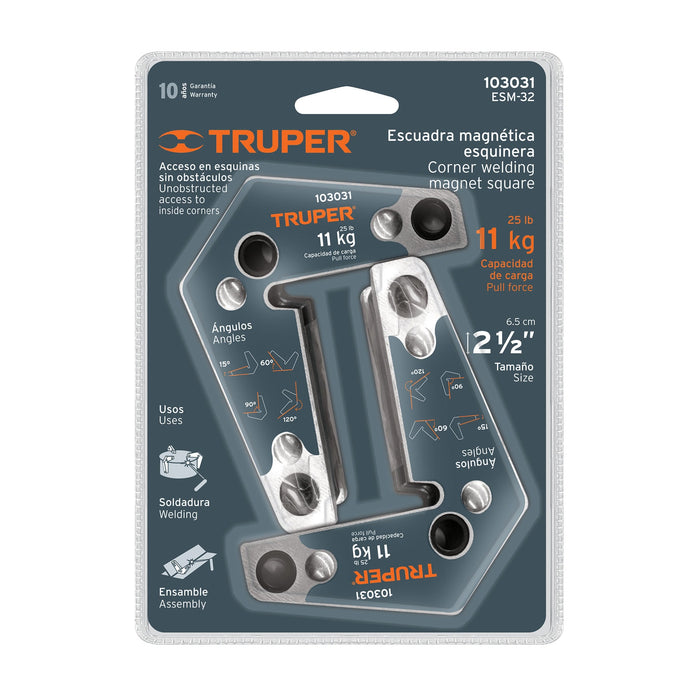 2 Escuadras magnéticas esquineras 3', capacidad 11 kg, Trupe 103031 ESM-32