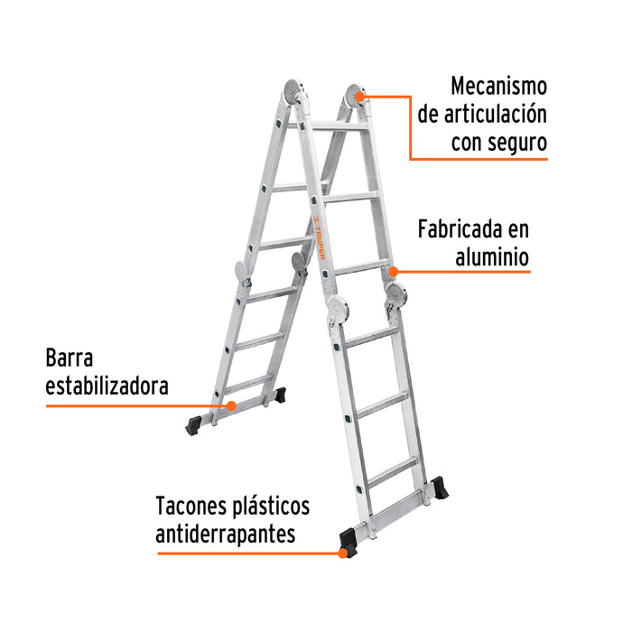 Escalera multiposición 12 peldaños, Tipo I, Truper 100495 ESMU-112