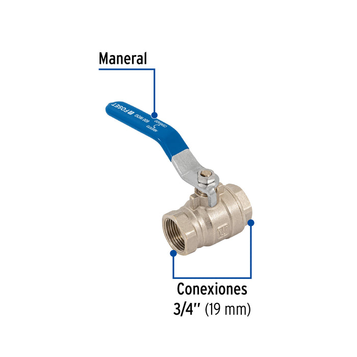 Válvula de esfera, de latón, roscable, 3/4', alta presión 49476