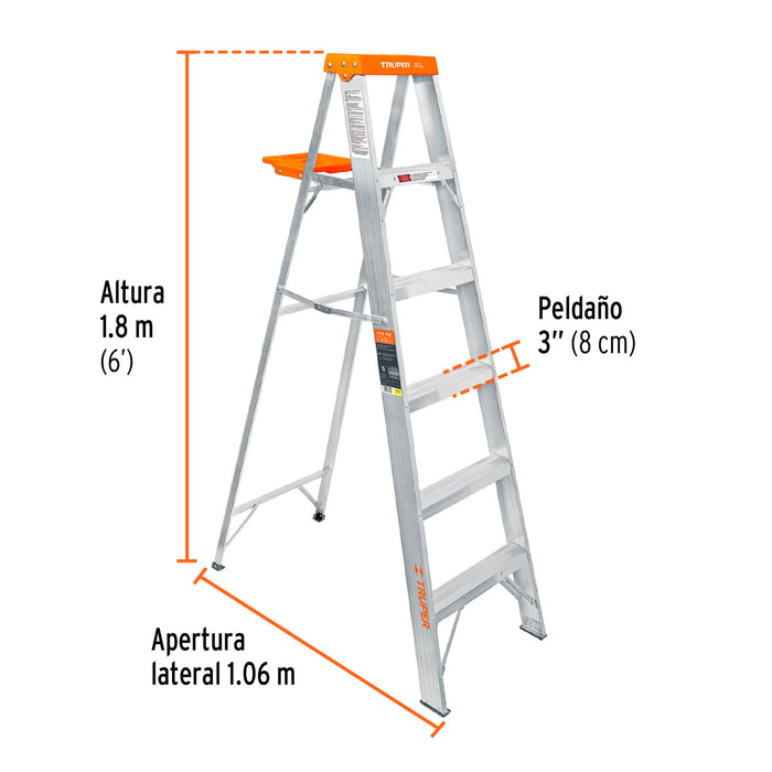 Escalera de tijera tipo ll 5 peldaños y bandeja, Truper 10335 EST-25