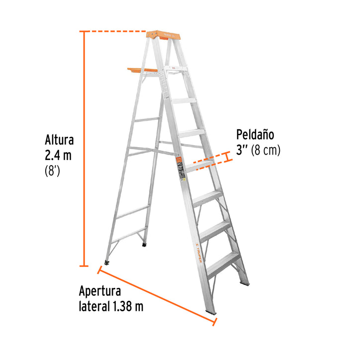 Escalera de tijera tipo II 7 peldaños y bandeja, Truper 10337 EST-27
