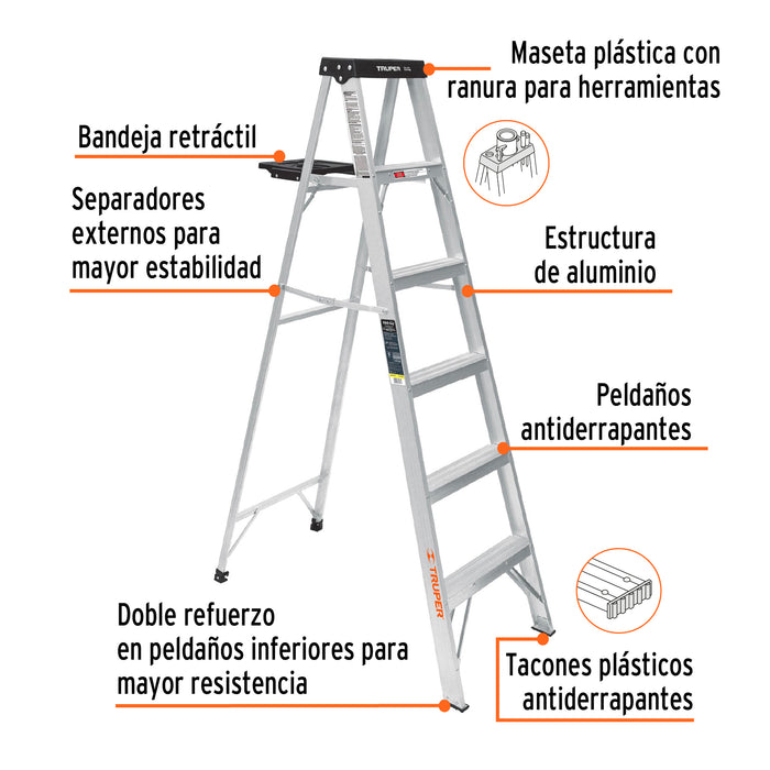 Escalera de tijera tipo III 5 escalones y bandeja, Truper 16743 EST-35